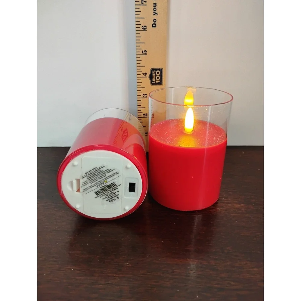 Hobby Lobby Red LED Flameless Candles Set of 2 Christmas 2023 Glass Pillar 4in
